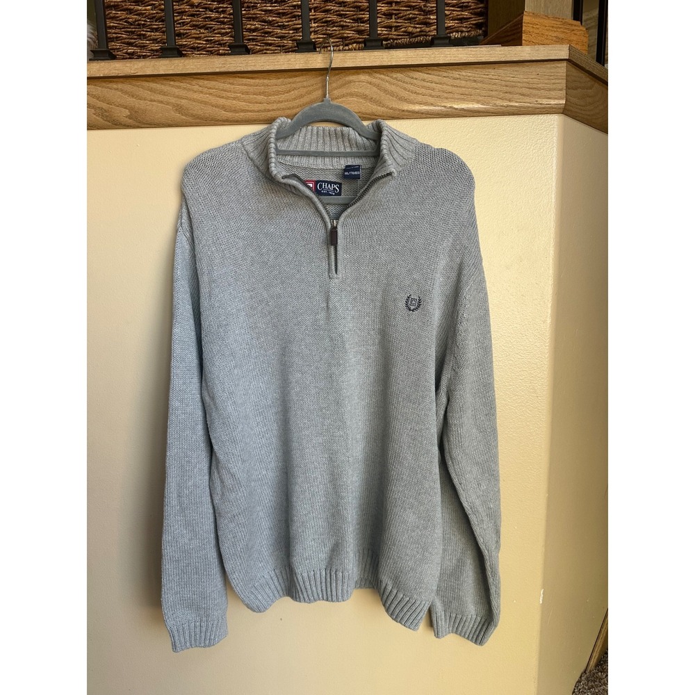 Chaps Mens XXL Gray 100% Cotton Quarter Zip Mock Neck Sweater NWT